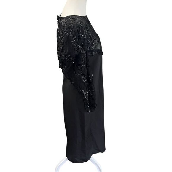 Vintage 1980s Celine Paris Black Silk Lace Sequin Evening Cocktail Dress FR 42 - Picture 4 of 9